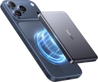 TORRAS MiniMag Power Bank,Ultra-Slim 10,000mAh Magnetic Wireless Portable Charger, 22.5W Fast Charging iPhone Air Magnetic Battery Pack Designed for iPhone 17 Pro Max/17 Pro/Air/16/15/14/13/12, Gray