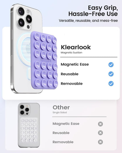 Klearlook 4PCS Magnetic Suction Phone Mount for MagSafe Case, Sticky Phone Grip for iPhone, Removable Hands-Free Selfie/Video for TikTok Influencers, (Clear & Light Pink & Light Blue & Lavender)