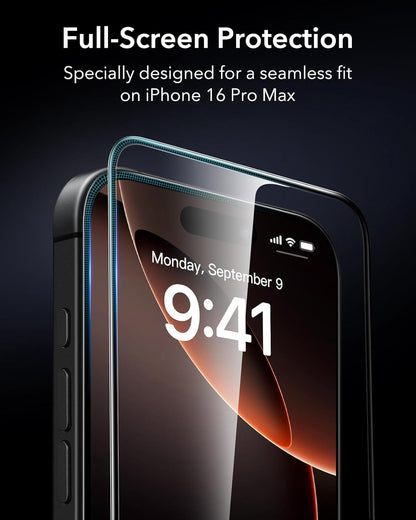 ESR 3 Pack 9H+ Glass for iPhone 16 Pro Max Screen Protector, [Military Grade Shatterproof & Longest Durable] Armorite Ultra-Tough Tempered Glass with UltraFit Tray