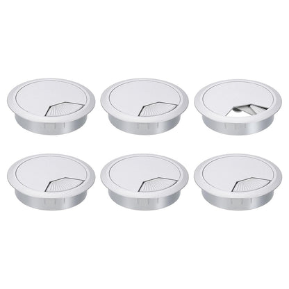 uxcell 6 Pcs 80mm (3.15 Inch) Desk Grommet, Plastic Cable Hole Cover, Wire Cord Cable Organizer for Home Office Computer Desk Cabinet, Silver