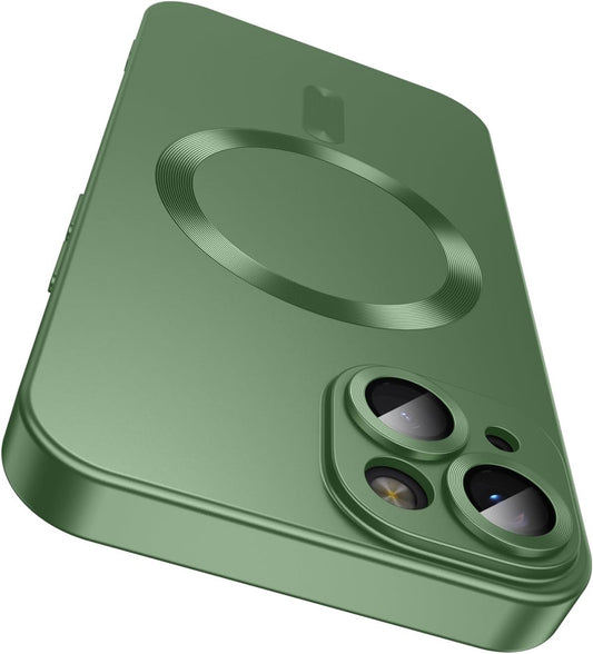 Magnetic for iPhone 14 Plus Case [Compatible with MagSafe][Built-in Camera Lens Protector] Slim Soft Silicone Bumper Shockproof Metallic Luster Phone Case (Green)