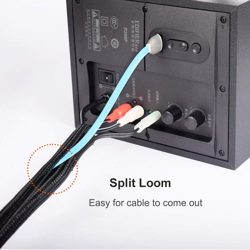 ZhiYo 20ft - 1/2 inch Cable Sleeve, Cord Wrap Wire Protector Tubing for Pets, PC Cable Wrap, Computer Cable Management Sleeve - Black