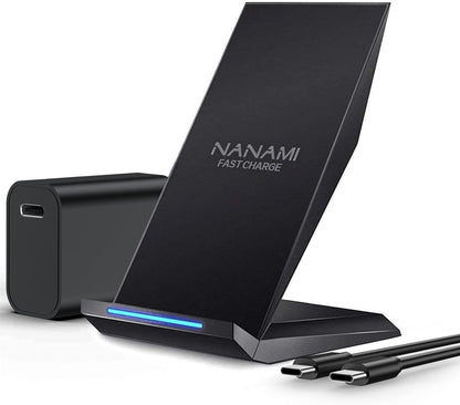 NANAMI Fast Wireless Charger with USB Phone Charger, Qi Certified Charging Stand with 20W PD Adapter for iPhone 16/16 Plus/16 Pro/16 Pro Max/15/14/13/12,10W for Samsung Galaxy S25/S24/S23/S22/S21