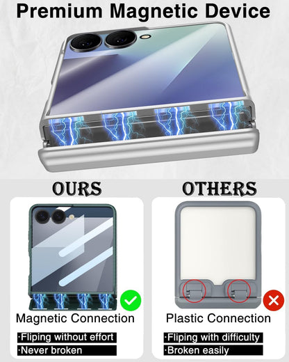 STORMTAL for Samsung Galaxy Z Flip 7 Case, Hinge Protection, Built-in Screen Protector, Wireless Charging, Shockproof, Slim Rugged Phone Protective Case for Galaxy Z Flip 7 Silver