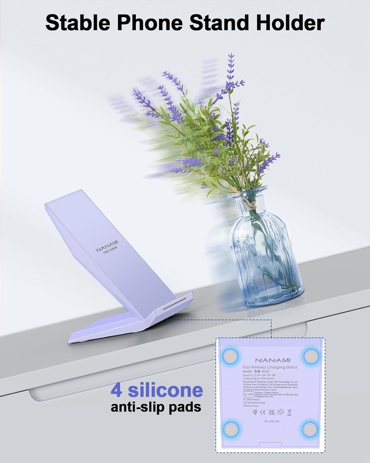 Fast Wireless Charger 2 Pack - NANAMI Qi Certified Wireless Charging Stand for iPhone 16/15/14/13/12/12 Pro Max, Phone Charger Dock Compatible Samsung Galaxy S25/S24/S23/S22/S21/S20/Note 20,Pixel 6/5