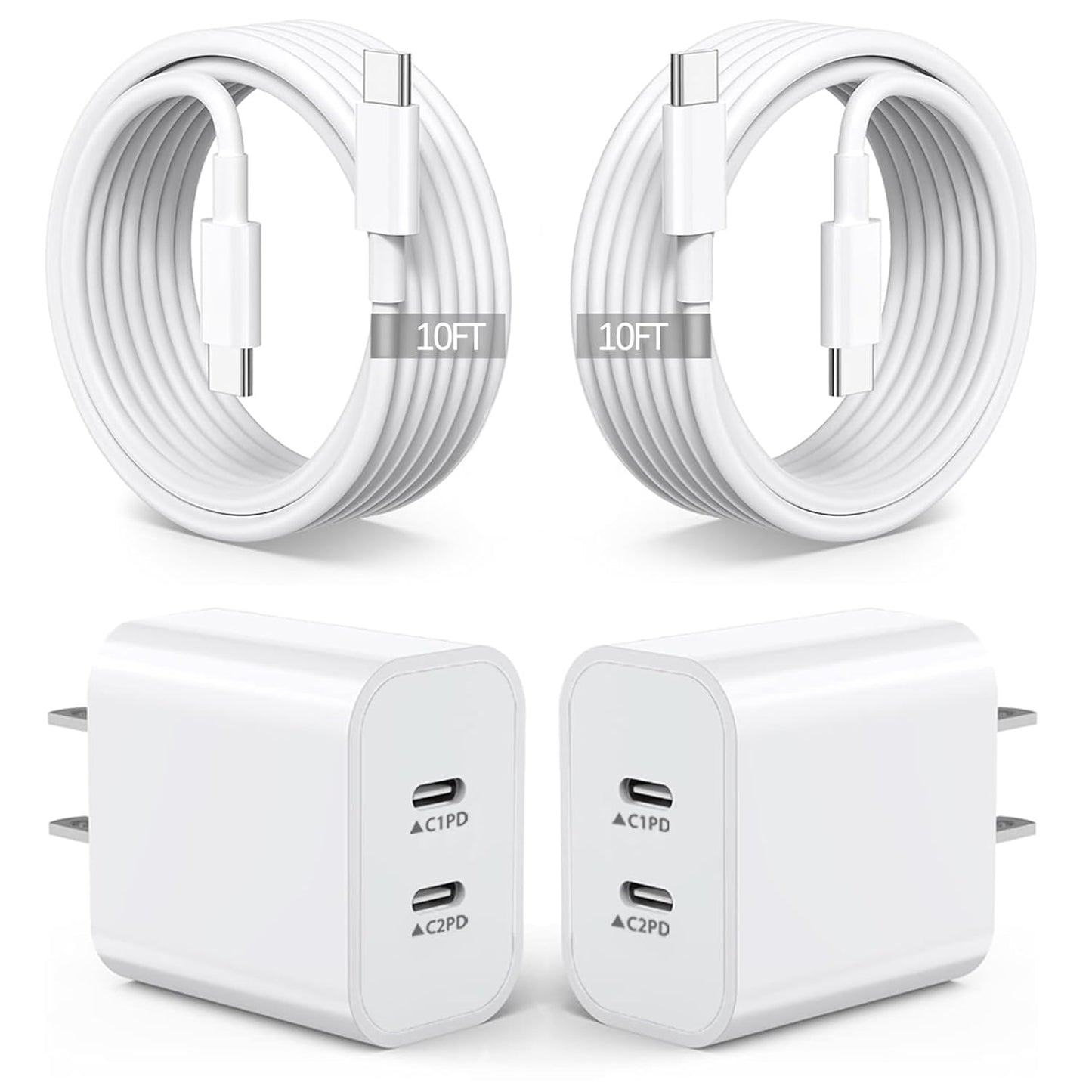 2Pack iPhone 16 15 Chargers,Dual Port Fast Wall Chargers Block with 10FT USB C to C Cable Cord Charger Fast Charging for iPhone 16e/16 Pro Max/16 Pro/16 Plus/15/15 Pro Max/15 Pro/15 Plus/iPad
