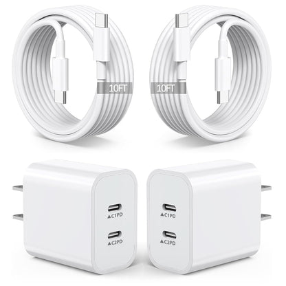 2Pack iPhone 16 15 Chargers,Dual Port Fast Wall Chargers Block with 10FT USB C to C Cable Cord Charger Fast Charging for iPhone 16e/16 Pro Max/16 Pro/16 Plus/15/15 Pro Max/15 Pro/15 Plus/iPad