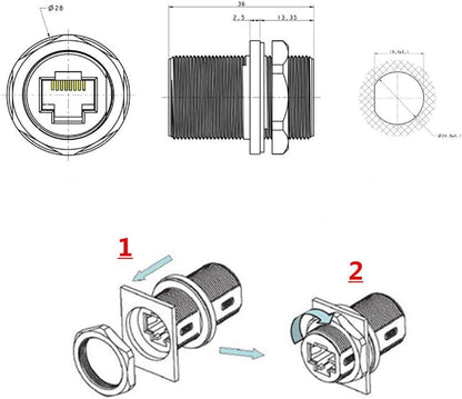 Panel Mounting Shielded RJ45 Waterproof Cat5/5e/6 8P8C Connector Ethernet LAN Cable Connector Double Head Coupler Adapter Female to Female with Waterproof/Dust Cap
