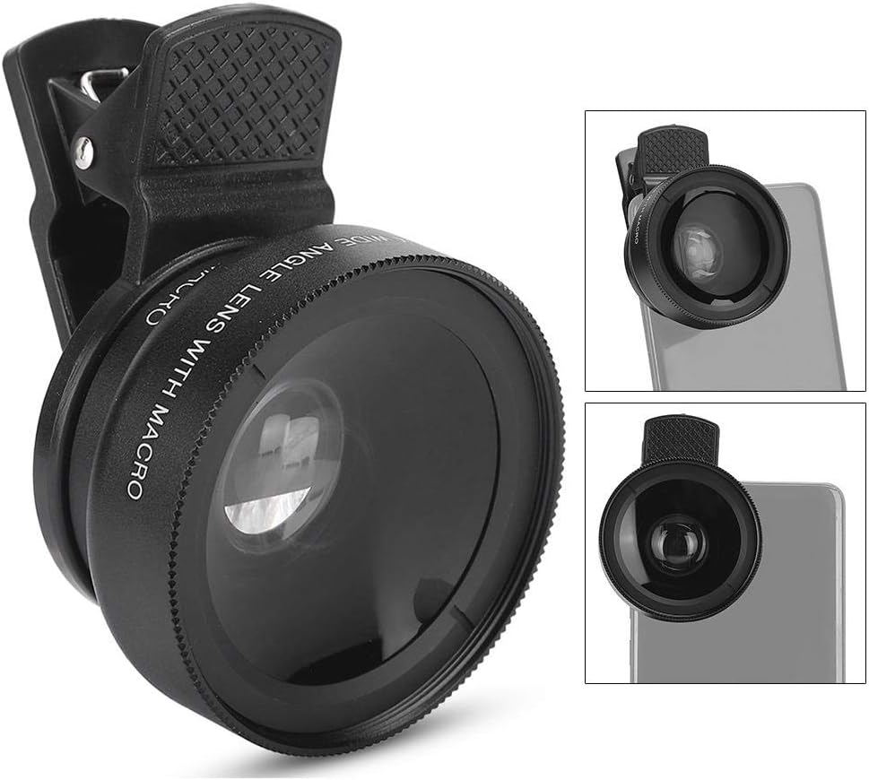 Cell Phone Lens Attachment, 2 in 1 Clip-on Mobile Phone 0.45X Wide Angle + 12.5X Macro Lens HD for Smartphone Close-up Shooting Accessories