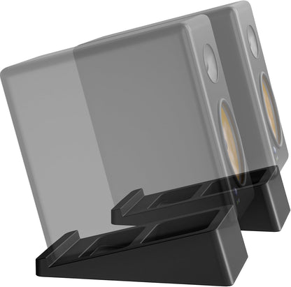 WALI Desktop Speaker Stand Riser, Desk Studio Speaker Wedge with 15° Incline Design Improve Listening Experience, Desk Audio Stand for Bookshelf, Laptop and Studio Speaker (SDS001XL), Black