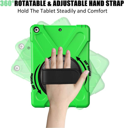 ZenRich Shockproof Case for iPad 9th/8th/7th Generation 10.2 inch 2021/2020/2019, Heavy Duty Rugged Case with Pencil Holder/360° Rotating Kickstand/Handle/Carrying Strap, Green