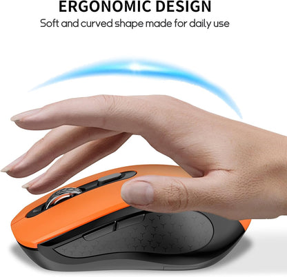 Wireless Mouse With Side Buttons Suitable for Laptops PC Chromebook Mac MacBook Silent Mouse with USB Nano Receiver 2400 DPI Anti Slip Scroll Wheel 6-Button Ergonomic Wireless Computer Mouse - Orange
