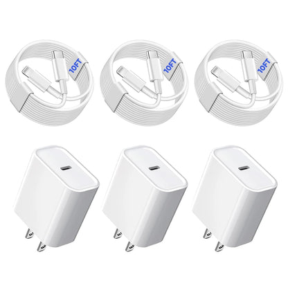 3Pack iPhone Fast Charger[Apple Mfi Certified],10FT iPhone Charger Fast Charging USB C to Lightning Cable with Type C Charger Block Fast Charging Adapter for iPhone 14 13 12 11 Pro Max X Xs Max 8Plus