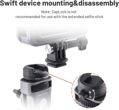 PGYTECH CapLock Super Clamp Mount, Aluminum Alloy Bracket for Insta360 Ace Pro2/X5/X4/X3, Crab Heavy Duty Clamp with 1/4" Screw for Gopro 13/12/11/Osmo Action 5 Pro/4/3/Pocket Action Camera