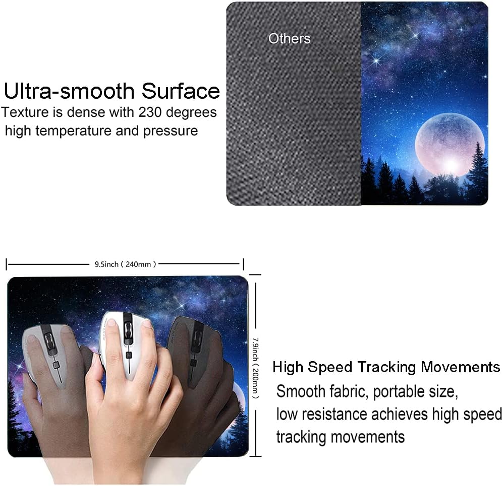 Mouse Pad, Forest Moon Mouse Pad, Washable Square Cloth Mousepad for Gaming Office Laptop, Non-Slip Rubber Cute Computer Mouse Pads for Wireless Mouse, Cute Mouse Pads for Desk