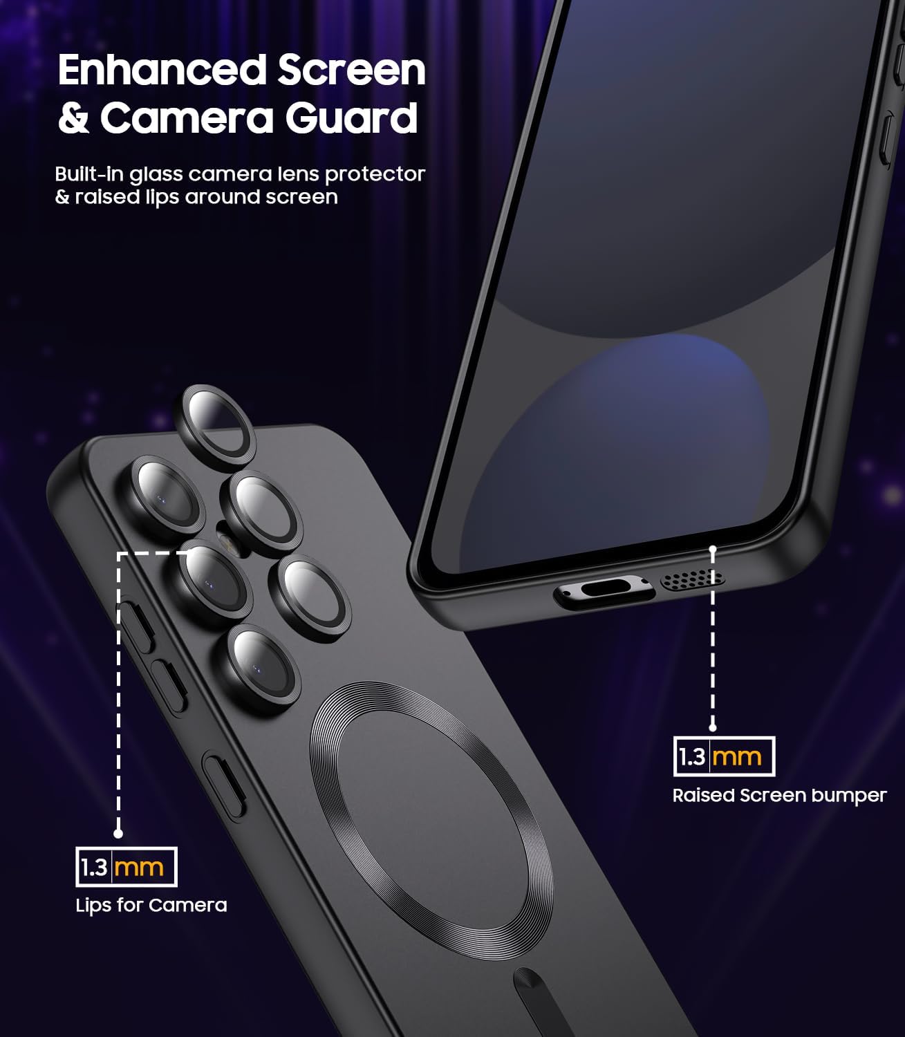 Magnetic for Samsung Galaxy S24 FE Case [Compatible with MagSafe][Built-in Camera Lens Protector] Slim Soft Silicone Bumper Shockproof Metallic Luster Phone Cover (Black)