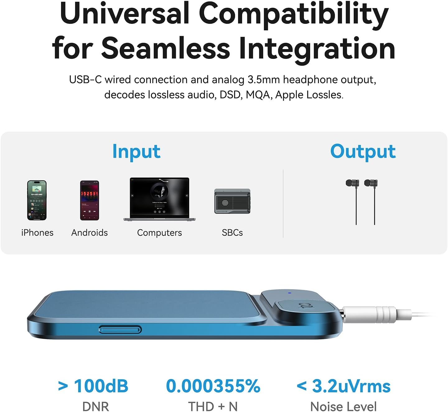 Khadas Tea Portable Headphone Bluetooth Amplifier,HiFi Hi-Res DAC USB Bluetooth 5.0, LDAC/aptX HD, PCM, DSD, MQA 32bit/384KHz ESS ES9281ACPro Qualcomm QCC5125 (Teal Blue)