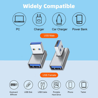 AreMe 90 Degree USB 3.0 Adapter 4 Pack, Up and Down Angle, Left and Right Angle USB A Male to Female Converter Extender for PC, Laptop, USB A Charger, Power Bank and More (Grey)