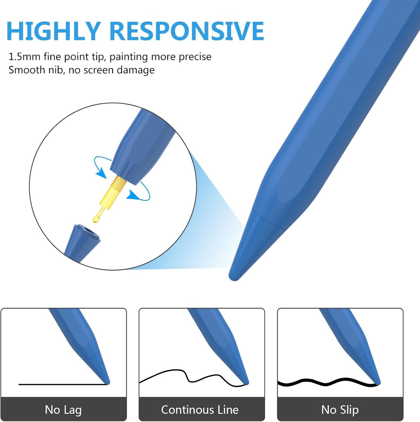 Stylus Pen for iPad 2018-2023 with Palm Rejection, Active Pencil for iPad 10th/9th/8th/7th/6th Gen, for iPad Pro 11/12.9 inch, for iPad Air 5th/4th/3th Gen, for iPad mini 6th/5th Gen (Navy Blue)