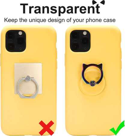 Cat Phone Ring Holder Grip- EI Sonador Transparent Cell Phone Ring Stand Holder Clear Kickstand Finger Grip, Compatible with Most of Phones, Tablets and Case (2 Colorful Cat)