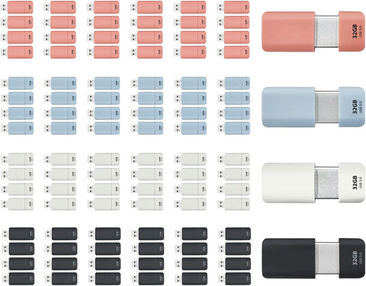 GIGASTONE 32GB Flash Drive (100 Pack) Z60NB USB 3.2 Gen 1, Ultra Fast, Retractable Capless Slider Design, Data Storage, Backup for PC/Mac/TV/Car Audio, USB 2.0/3.0/3.1 Compatible (Random Color)