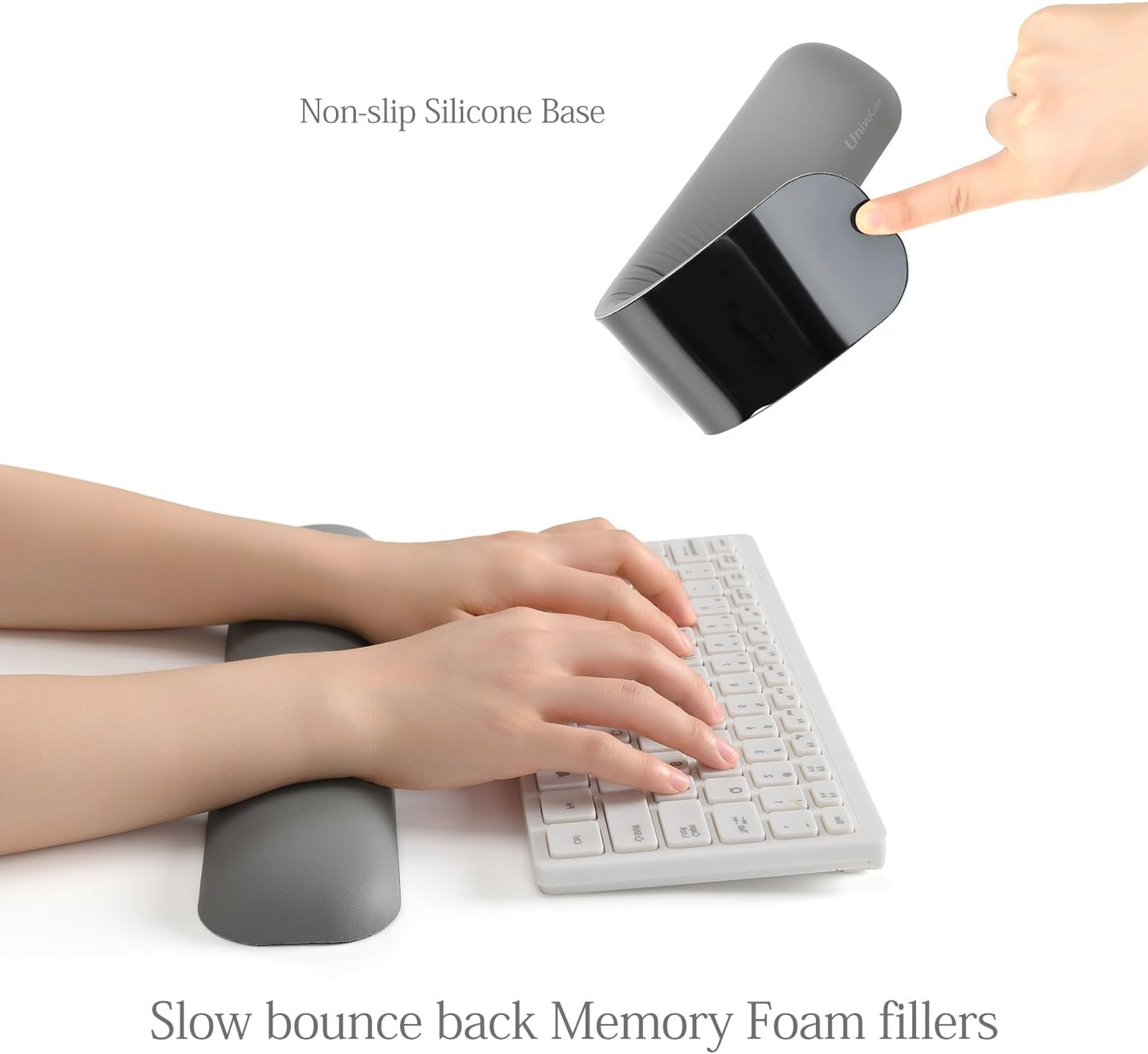 UnivoColors Design-Wave Keyboard Wrist Rest, Artificial Sheepskin+Memory Foam+Ergonomic+Anti-Slip Gel, Resilience Support During Work and Gaming,Keyboard Accessory,Grey