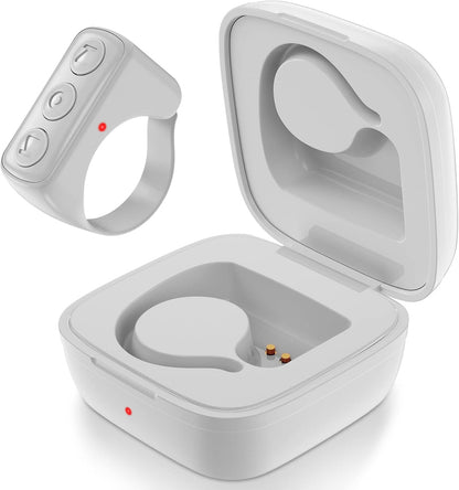 Fingertip Bluetooth Remote Control TIK TOK Wireless Page Turner TYUOBOX Camera Remote Shutter Selfie Button Controller with Charging Case for iPhone Android Ipad Cell Phone (White)