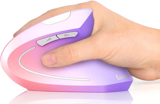 Lekvey Ergonomic Mouse, Vertical Wireless Mouse Rechargeable 2.4 GHz Optical Carpal Tunnel Mouse : 800/1200 / 1600 DPI, 6 Buttons, for Laptop, PC, Computer, Desktop, Notebook etc, Pink to Purple