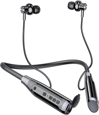 Neckband Bluetooth Headphones，6.0 Bluetooth 120 Hours Playtime，IPX7 Sports Waterproof Earbuds with Microphone Noise Cancelling with TF Card Slot ，HiFi Stereo (Black)