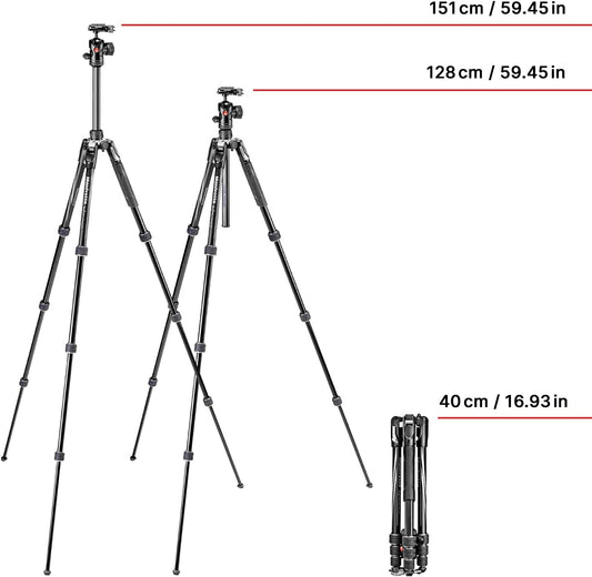 Manfrotto Befree Advanced Camera Tripod Kit with Twist Closure, Travel Tripod Kit with Ball Head, Portable and Compact, Camera Tripod in Aluminum for DSLR, Reflex, Mirrorless, Camera Accessories
