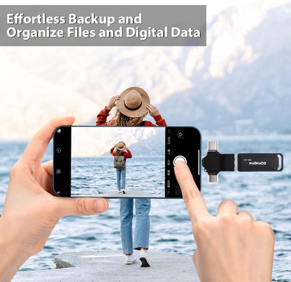Auto-Backup All Devices Photo Stick 512GB iStore Pro, Real Capacity 4-in-1 iPhone Photo Memory Stick USB Flash Thumb Drive for Photos, Videos & Contacts for iPhone, iPad, Android, PC, Tablets