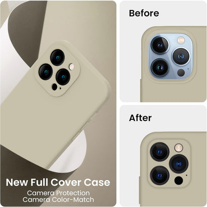 FireNova Designed for iPhone 13 Pro Max Case, Silicone [Camera Protection] Phone Case with [2 Screen Protectors], Soft Anti-Scratch Microfiber Lining Inside, 6.7 inch, Khaki