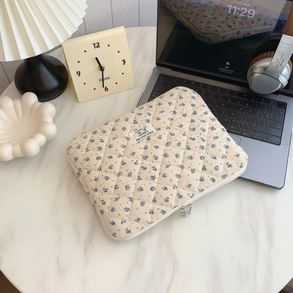 Puffy Laptop Sleeve 13-15.6 Inch Cute Quilted Laptop Protective Case Padded Floral Computer Sleeve for MacBook (A-Blue, 11 Inch)