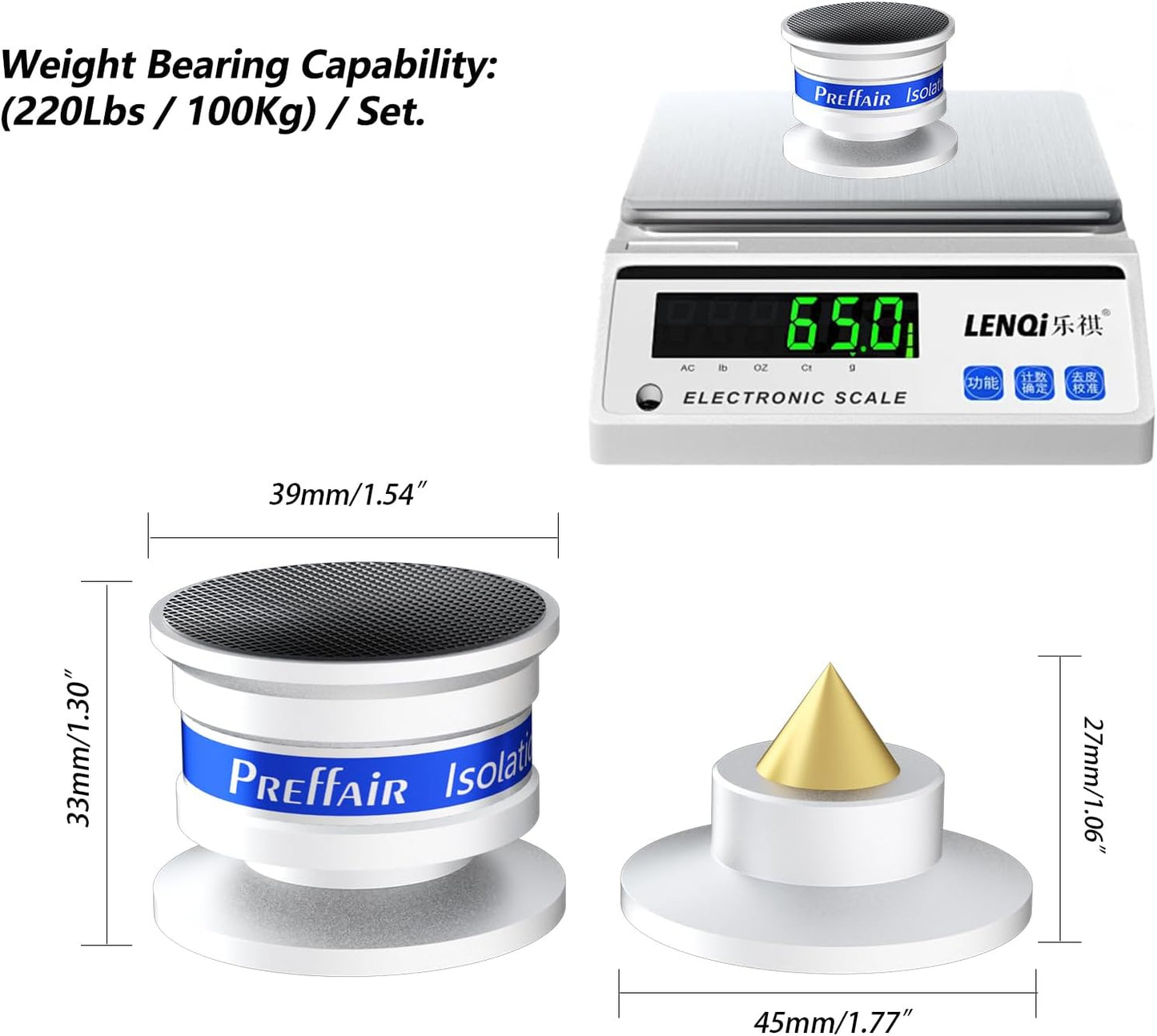 Preffair HiFi Speaker Isolation Feet Spikes, Aluminum Shockproof Turntable Stand Feet, Speaker Floor Protector Mat, Adjustable Subwoofer Vibration Absorber, Non-Slip LP Vinyl Record Player Base Pad.