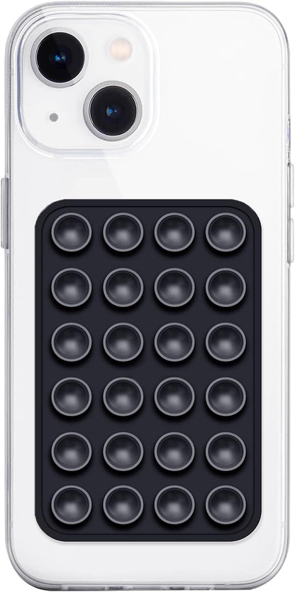 Silicone Suction Phone Case Mount, Non Slip Sticky Phone Grip for Cellphone, Silicon Adhesive Suction Cup Phone Mount, Strong Grip Holder for Selfies and Videos (Black)
