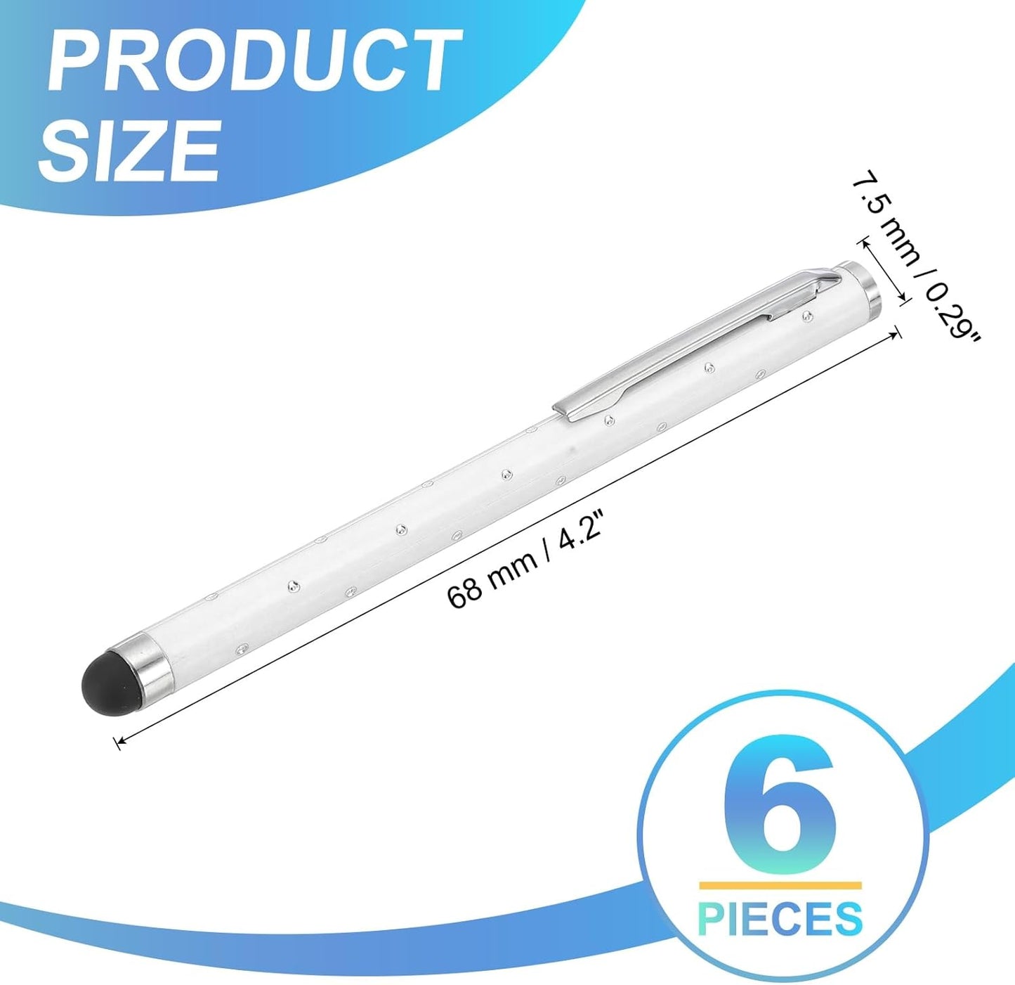 PATIKIL Stylus Pens for Touch Screens, 6 Pcs High Precision Universal Bling Stylus Crystal Metal Capacitive Pen for Touch Screen Devices Phone Tablets Laptop, White
