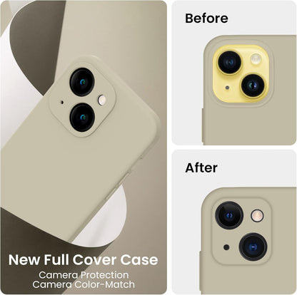 FireNova Designed for iPhone 14 Case, Silicone Upgraded [Camera Protection] Phone Case with [2 Screen Protectors], Soft Anti-Scratch Microfiber Lining Inside, 6.1 inch, Khaki