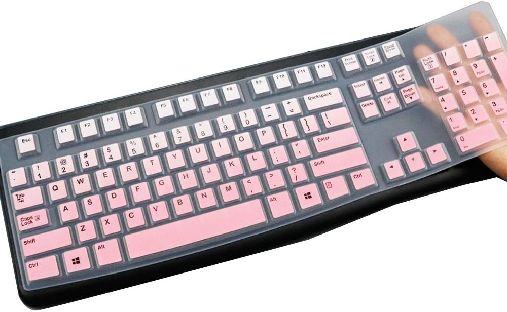 MUBUY Keyboard Cover Skin Protector for Logitech MK120 K120 Wired Keyboard, Protective Skin US Layout - Gradual Pink