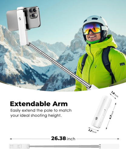 Viozon Portable Selfie Stick, Lightweight Extendable Stainless Steel Tube,All-in-One Compact Selfie Stick with Wireless Remote Compatible with 4-7" iPhone/Android Phones for Vlog/Travel/Filming, W