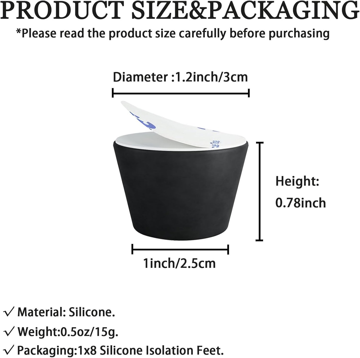 1.2" Silicone Non-Skid Speaker Pads-8Pack, Adhesive, for Small Speakers, Turntable, Subwoofer Isolation Feet, Reduced Resonance & Vibration