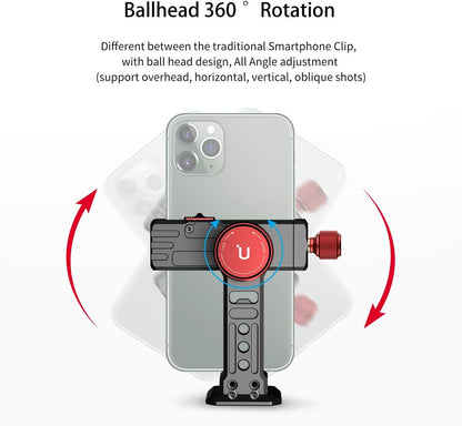 Cell Phone Tripod Mount, ULANZI ST-14 Smartphone Tripod Mount Adapter Aluminum with Cold Shoe, 360° Cell Phone Stand Holder Clamp for iPhone17 16 15 14 13 12 11 Max Pro iPhone X XR Xs 6 7 Plus