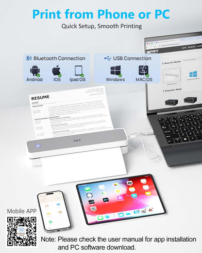 Inkless Portable Printer for Travel, Wireless Thermal Printer Support 8.5 x 11 Inch US Letter A4 B5, Bluetooth Mobile Printers with iOS, Android, Laptop for Home Use, Car, Office, School, Grey