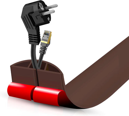 Floor Cord Cover Self Adhesive Cord Hider,3.3FT Cable Management, Extension Strip Protector for Wires, Prevent Cable Trips for Offices, Gyms, Exhibitions Cavity:0.47"(W) x 0.35"(H) Coffee