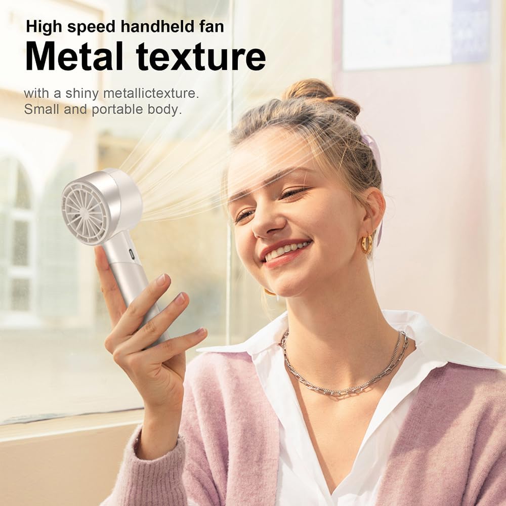 Handheld Fan,Portable Turbo Fan,Powerful Personal Fan(7000rpm High-Speed Motor,Battery Work 3-16 H),USB Rechargeable Mini Handheld Fan for Travel/Outdoor/Gift/Makeup (Beige)