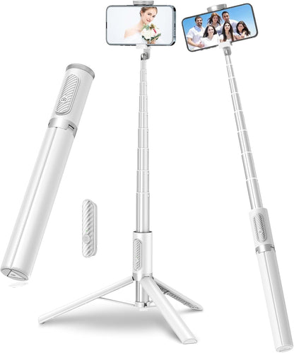 TONEOF 67" Travel Tripod,Selfie Stick,All-in-1 Phone Stand with Integrated Wireless Remote,Lightweight and Portable,Extendable for iPhone and Android(White)