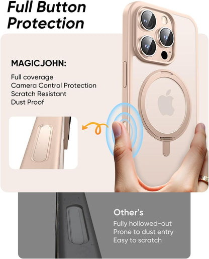 MAGIC JOHN 360° Rotatable Magnetic Invisible Stand for iPhone 16 Pro Max Case [Camera Control Button] [Compatible with MagSafe] 16FT Shockproof for iPhone 16 Pro Max Case with Kickstand, Rose Gold