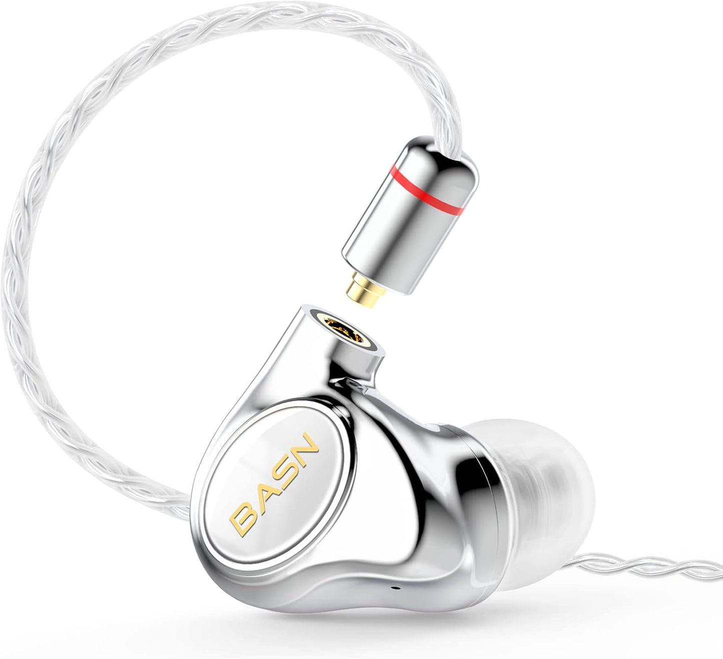 BASN Metalen PRO 4 Drivers in-Ear Monitors Headphones for Musicians, Noise Isolating Enhanced Bass Sound Earphones with CNC Metal Craft Shell, Wired Upgraded Detachable MMCX Cables(White)