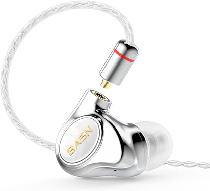 BASN Metalen PRO 4 Drivers in-Ear Monitors Headphones for Musicians, Noise Isolating Enhanced Bass Sound Earphones with CNC Metal Craft Shell, Wired Upgraded Detachable MMCX Cables(White)