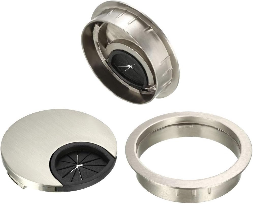 uxcell Cable Hole Cover, 2.1Inch/53mm Zinc Alloy Desk Wire Cord Cable Grommets Hole Cover for Office PC Desk Cable Cord Organizer, 4Pcs Wire Drawing Silver