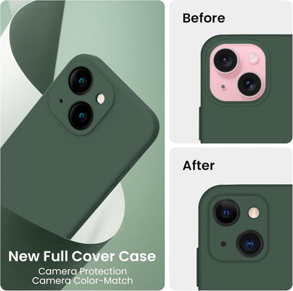 FireNova Designed for 15 Case, Silicone Upgraded [Camera Protection] Phone Case with [2 Screen Protectors], Soft Anti-Scratch Microfiber Lining, 6.1 inch, Alpine Green